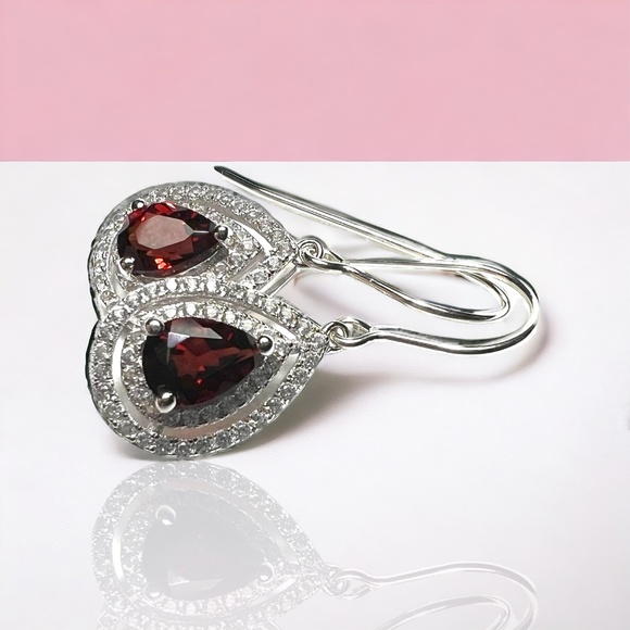 Sparkling Natural Earth Mined Garnet Earrings Sterling Silver 925 , Handmade - Picture 4 of 7